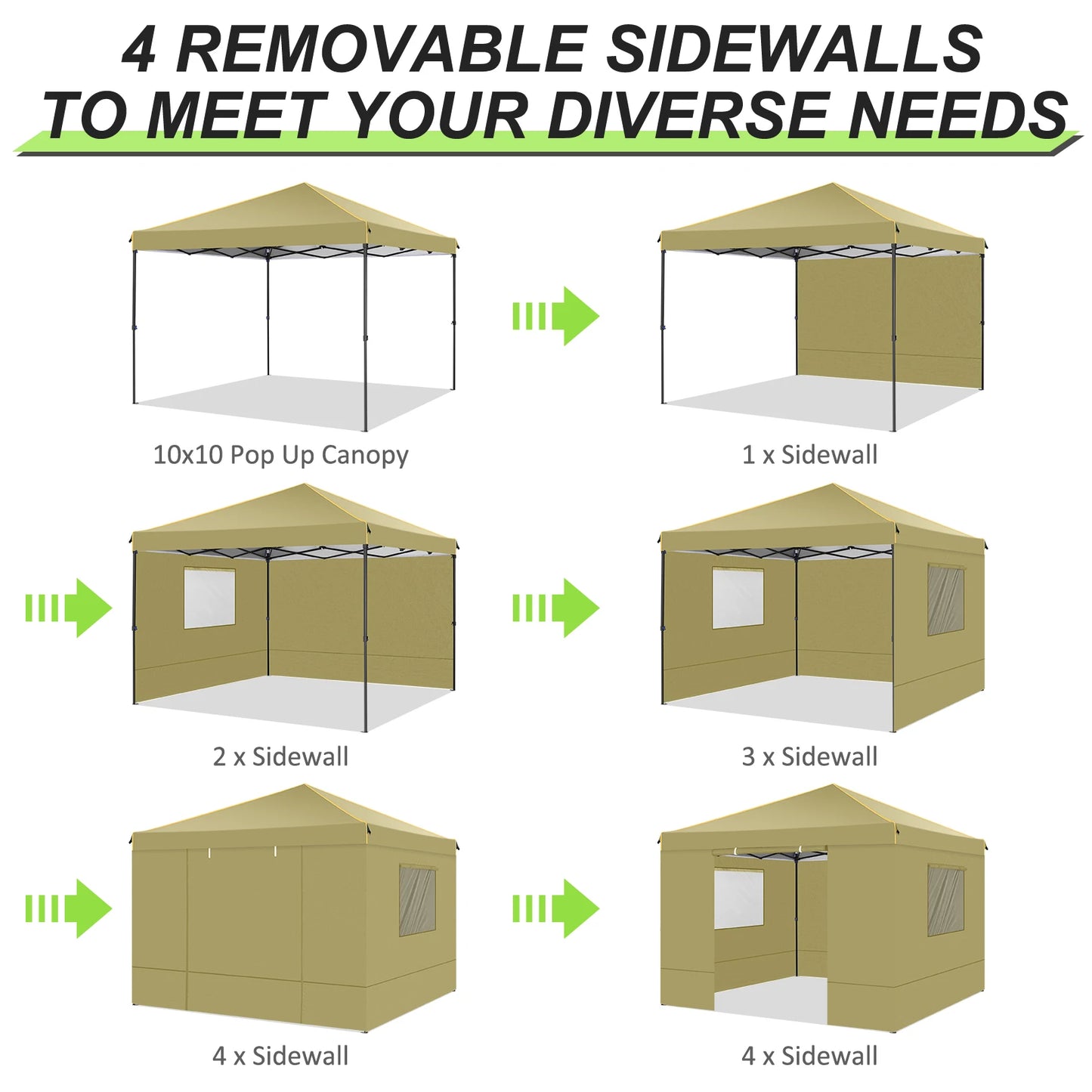 Opvouwbare Luifeltent – Tuin Tent – Partytent – Schaduwdoek – 3x3 Meter – Waterdicht Oxford Doek – Verstelbare Zijwanden - Khaki
