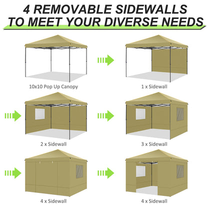 Opvouwbare Luifeltent – Tuin Tent – Partytent – Schaduwdoek – 3x3 Meter – Waterdicht Oxford Doek – Verstelbare Zijwanden - Khaki