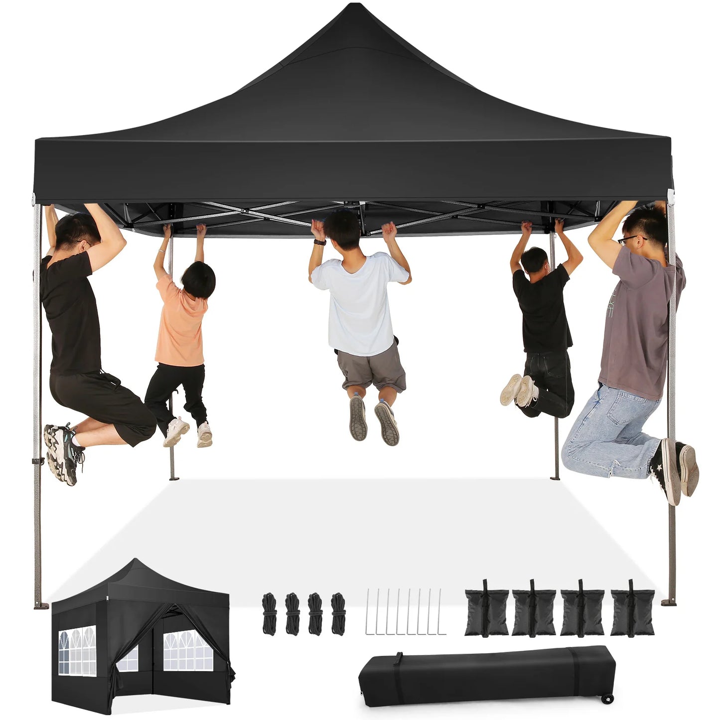 Tuinentent – Partytent – Pop-Up Luifeltent – Overkapping – Tent – Waterdicht Oxford Stof – Roestvrij Stalen Frame - 3x3m - Zwart - QUORE