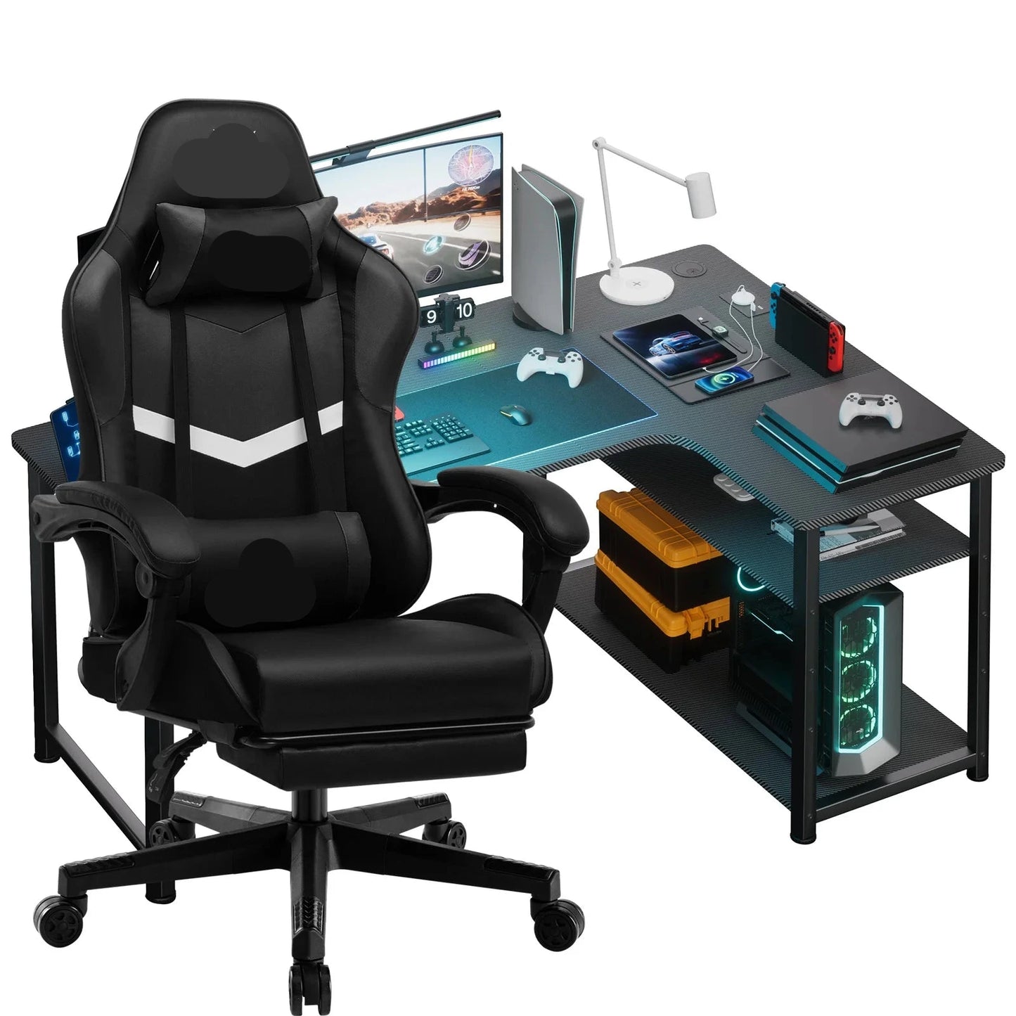 Gamestoel – Gaming Chair – Bureaustoel – Racing Stoel – Game Stoel – Verstelbare Hoogte – 360° Draaibaar Met Zwenkwielen