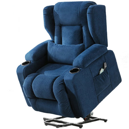 Elektrische Relaxfauteuil – Relaxstoel – Liftsysteem – Massagefauteuil – Verstelbare Rugleuning – Warmtefunctie – Draaglast 150 Kg - 75 x 83 x 100 cm - Blauw - QUORE