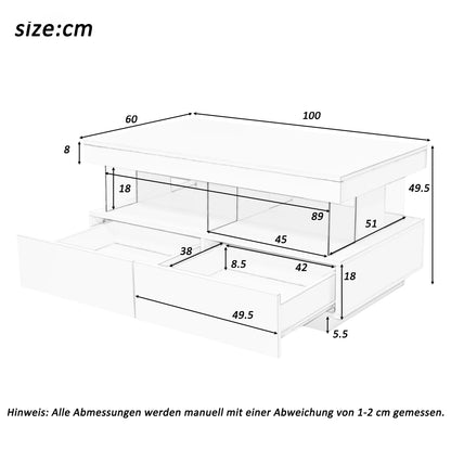 Salontafel – Bijzettafel – Koffietafel – Lage Tafel – Woonkamertafel – Hoogglans Wit – LED-Verlichting – USB-Aansluiting - 100 x 60 x 49.5 cm