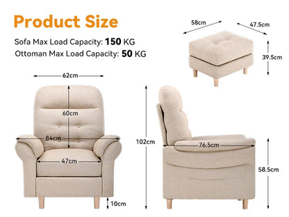 Relaxstoel – Verstelbare Stoel – Zitstoel – Fauteuil – Voetenbank – 4-Standen Rugleuning – Opbergruimte Voetenbank - Beige