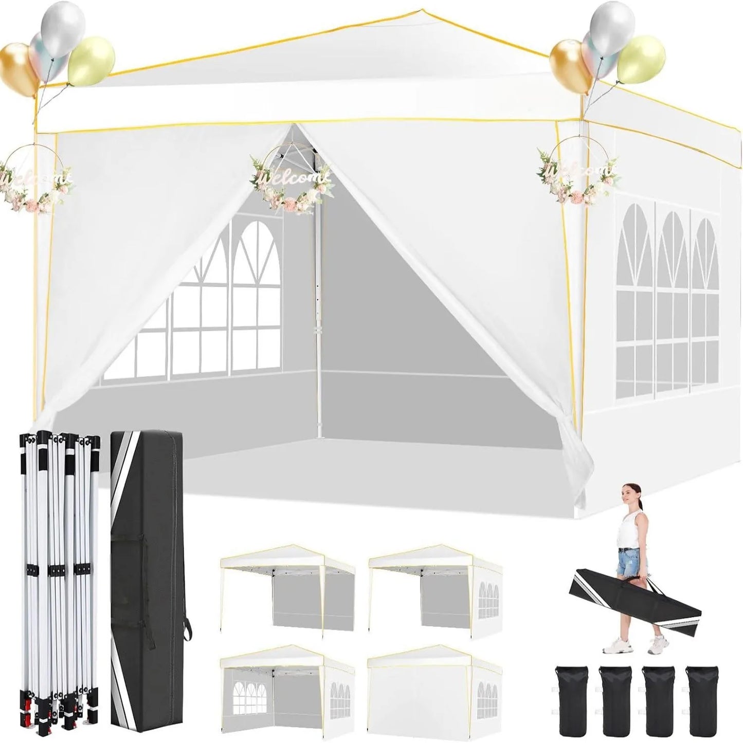 Partytent – Vouwtent – Tent – Schaduwdoek – Waterdicht – UV-Bescherming 50+ - Metalen Frame –  3 x 3 Meter - Wit