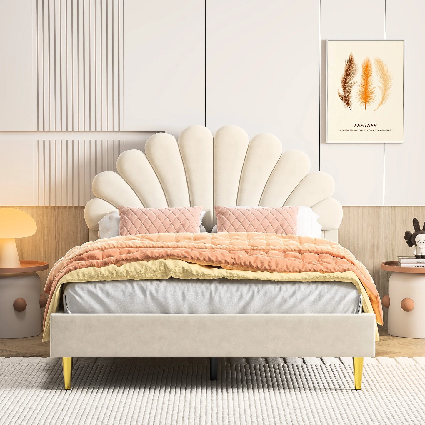 Gestoffeerd Tweepersoonsbed – Bedframe – Slaapbank – Boxspring – Bed 140x200 cm – Velvet Bekleding – Stevige MDF Constructie - QUORE