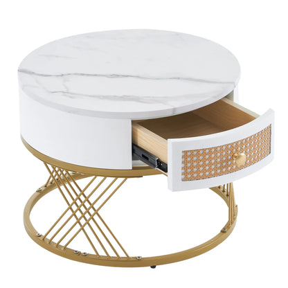 Salontafel Set – Nestbare Tafels – Witte Marmer Salontafel – Lage Tafels – Met Lade – Met Gouden Details