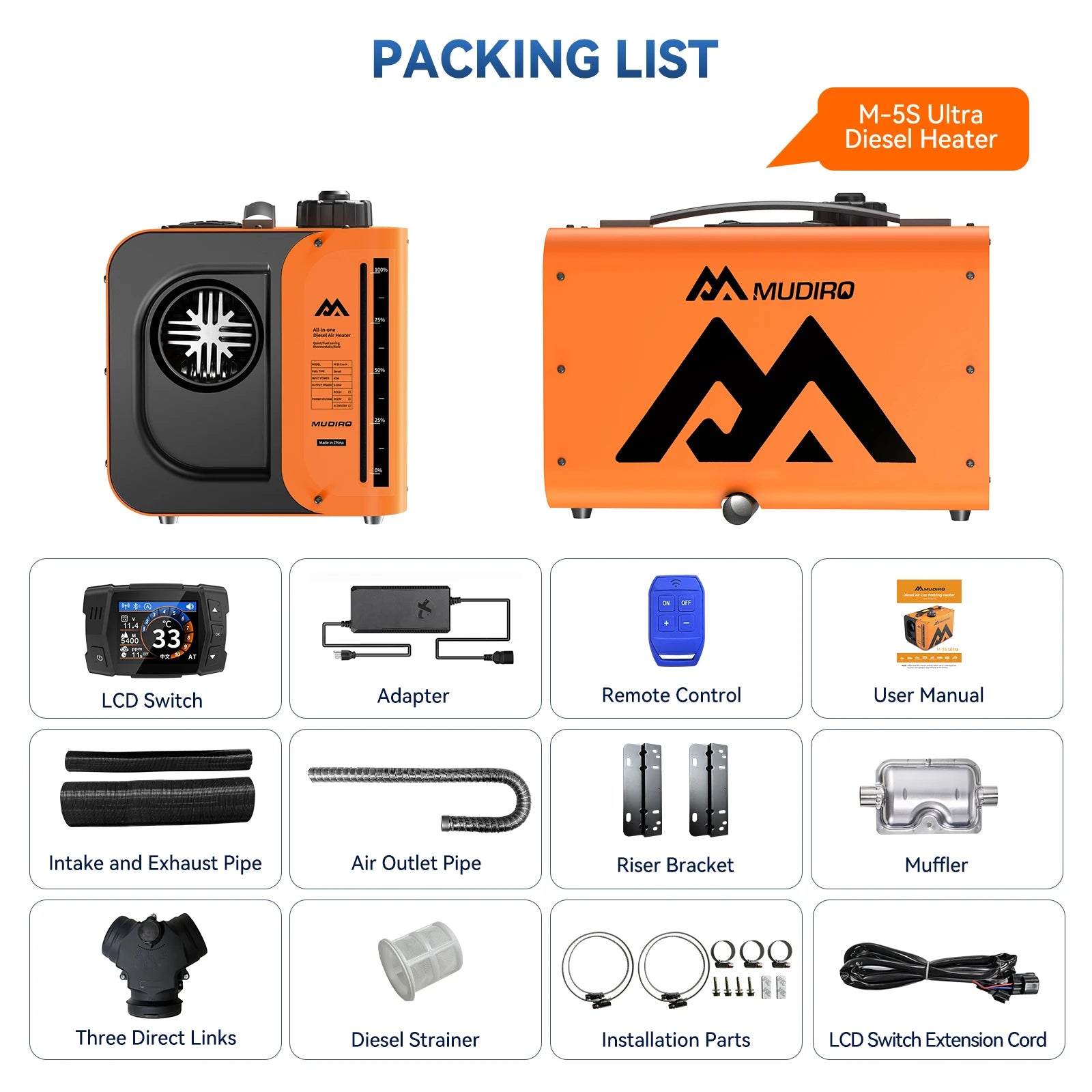 Dieselverwarming – Diesel Kachel – Camper Verwarming – Tentverwarming – Garageverwarmer – 8KW Vermogen – CO Bescherming met Automatisch Uitschakelen en Alarm - QUORE