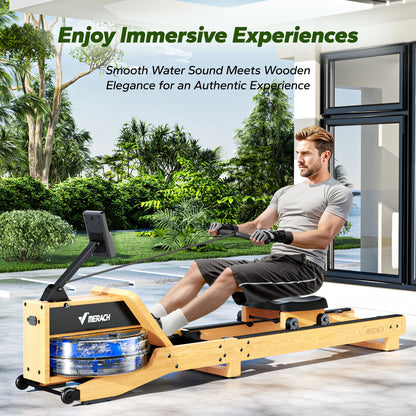 Waterroeimachine – Roeitrainer – Fitnessapparaat – Indoor Rower – Houten Roeimachine – FSC-gecertificeerd Red Oak Hout – 12 Waterbladen Met Natuurlijke Weerstand