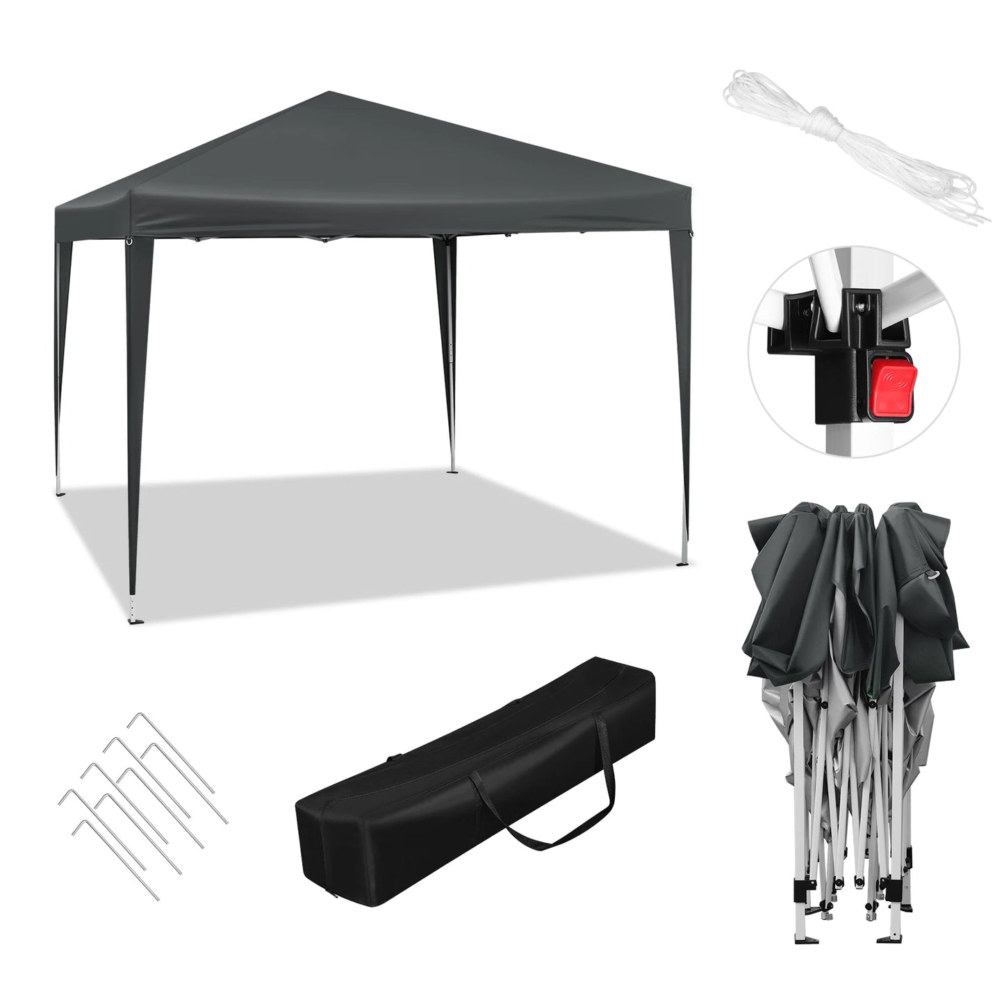 Partytent - Vouwtent - Pop-Up Partytenten - Easy up Tent - Party Tent Opvouwbaar - 300x300cm - voor Tuin Evenementen en Feesten - Waterdichte - Pagodetent met Zonnebescherming - voor Camping, Festival of Bruiloft - Antraciet - QUORE