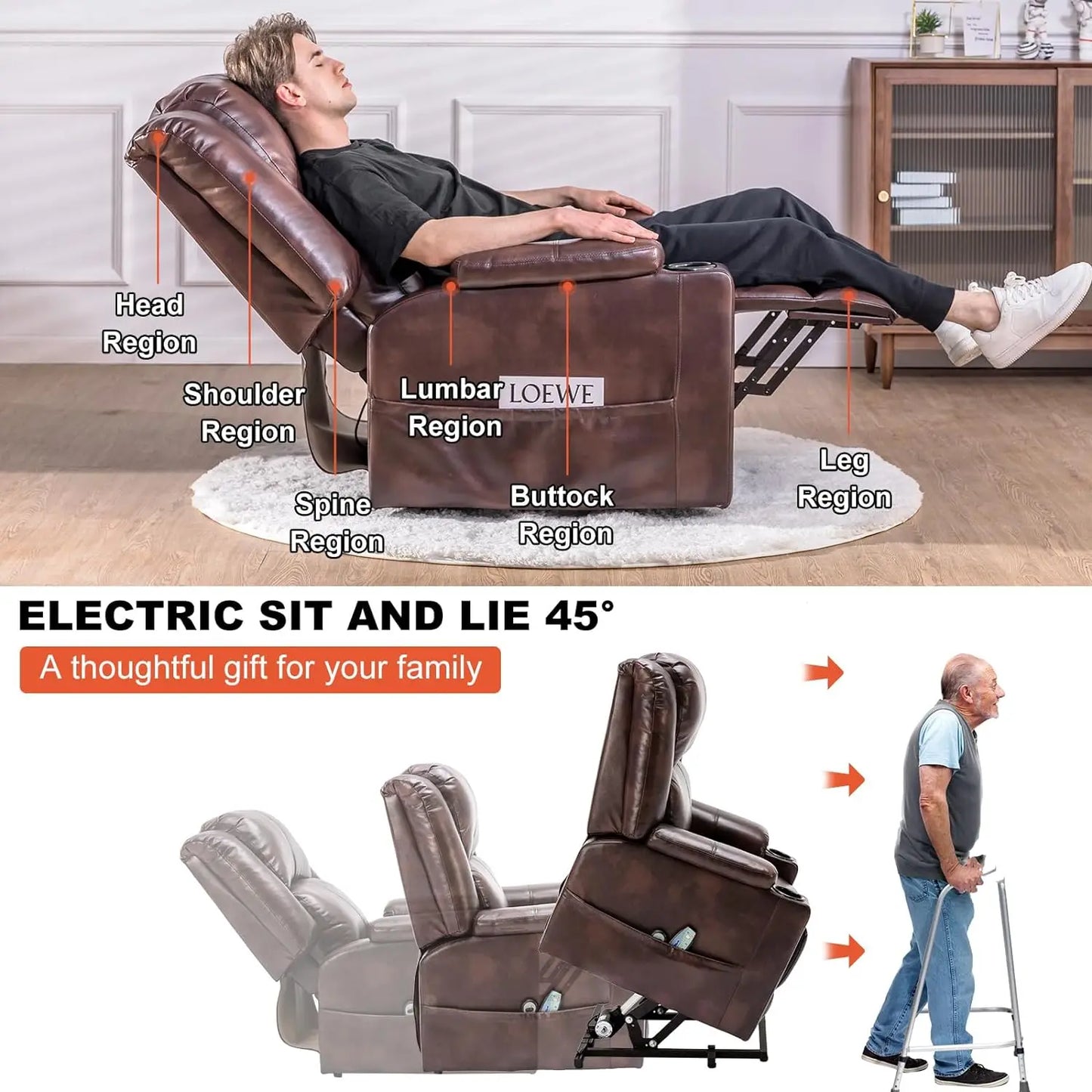 Elektrische Relaxfauteuil – Relaxstoel – Sta Op Stoel – Verstelbare Fauteuil – Massagefunctie – Kunstleer Bekleding – Draagvermogen 150 Kg - Wit