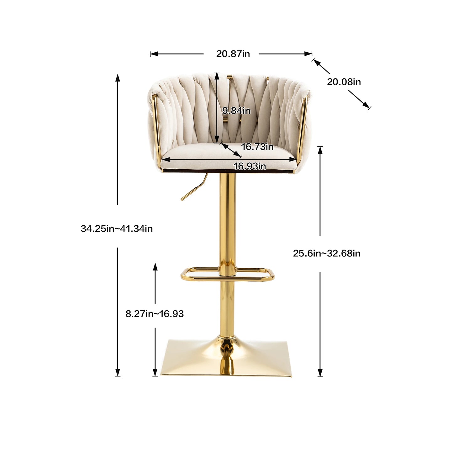 Barstoel – Barkruk – Keukenstoel – Caféstoel – Verstelbaar Van 63 Tot 87 Cm – 360° Draaibaar - Beige - QUORE