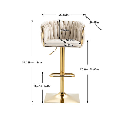 Barstoel – Barkruk – Keukenstoel – Caféstoel – Verstelbaar Van 63 Tot 87 Cm – 360° Draaibaar - Beige - QUORE