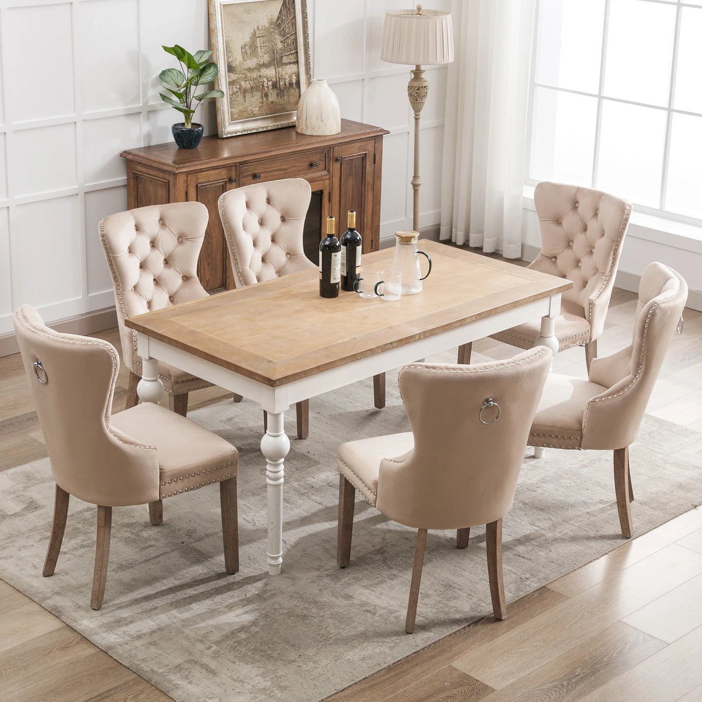 Eetkamerstoelen – Stoelen – Vintage Stoelen – Retro Stoelen – Woonkamerstoelen – Set van 6 – Velvet Bekleding – Verstelbare Houten Pooten