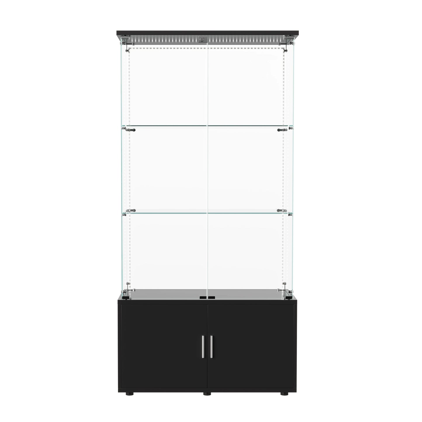 Rosahqnda LED Glass Display Case, 78x35x164cm, with 3 shelves and double doors, living room Curiosities wardrobe Modern Display Case wardrobe