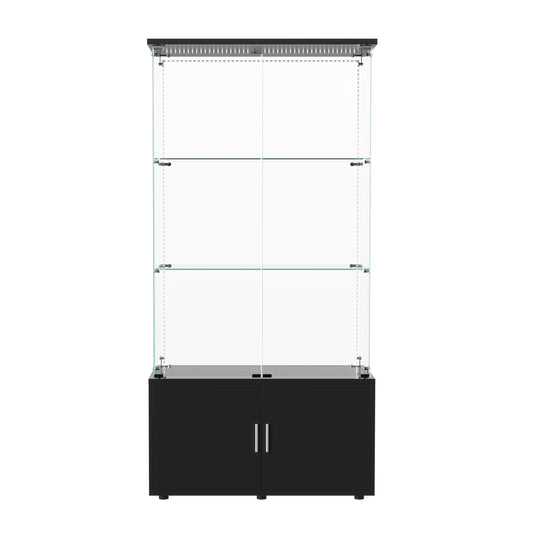 Rosahqnda LED Glass Display Case, 78x35x164cm, with 3 shelves and double doors, living room Curiosities wardrobe Modern Display Case wardrobe