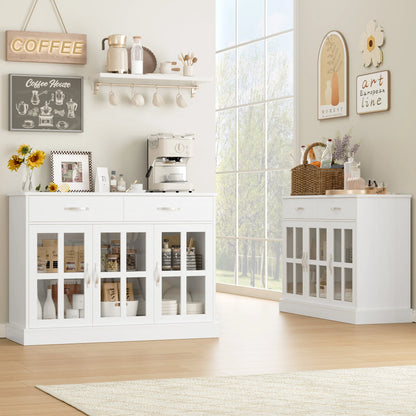 Witte Keukenkast – Buffetkast – Dressoir – Opbergkast – Kast Met Glazen Deuren – 108x38x98,5 cm – Houtpaneel En Gehard Glas