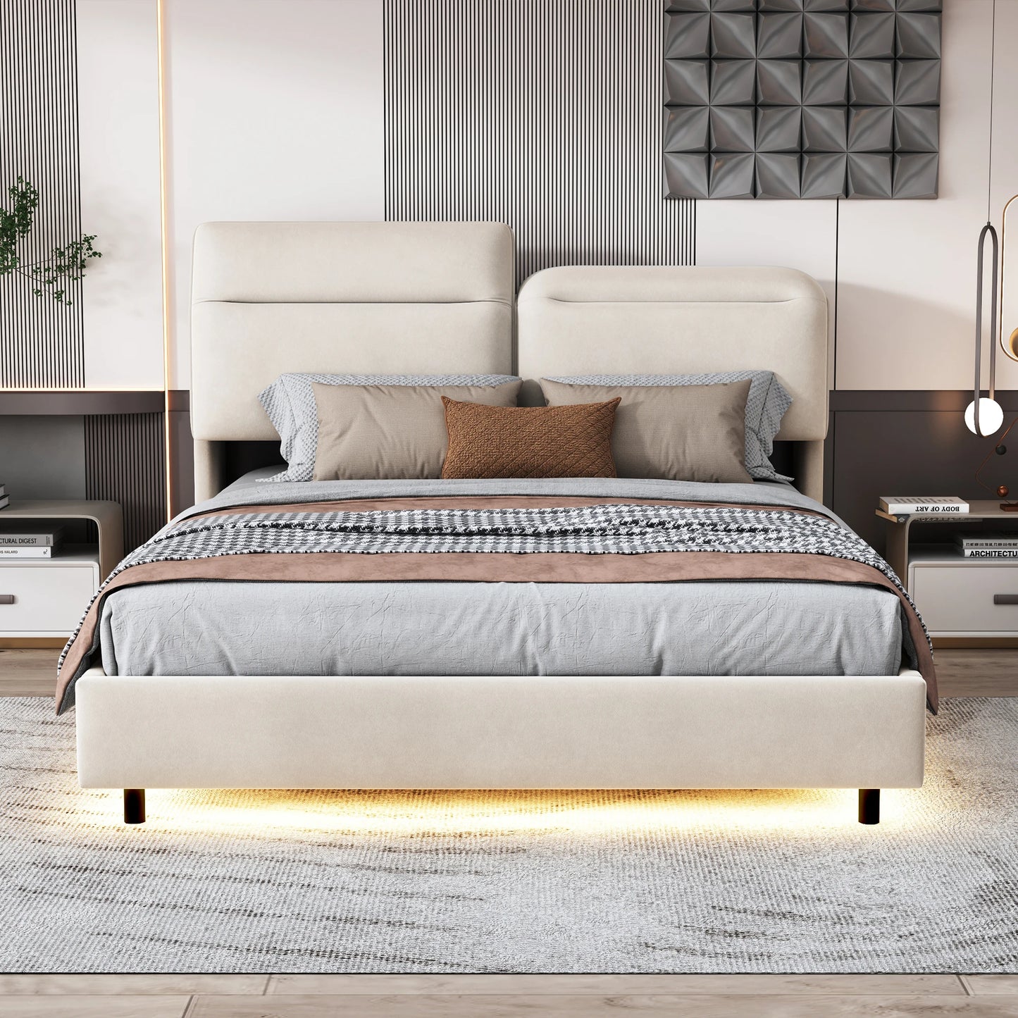 Bed 160x200 cm – Tweepersoonsbed – Slaapbed – Ledikant – Bedframe – Met Opbergruimte – Verstelbare LED-Verlichting
