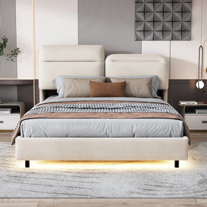 Bed 160x200 cm – Tweepersoonsbed – Slaapbed – Ledikant – Bedframe – Met Opbergruimte – Verstelbare LED-Verlichting