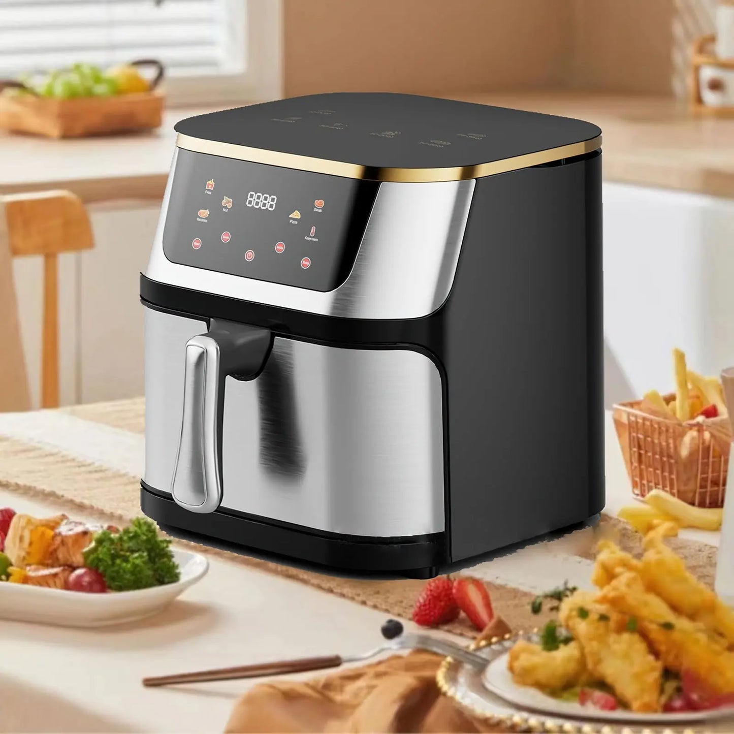 Heteluchtfriteuse – Airfryer - Airfryer Oven - 12L - 2000W - Touch Display - Airfryer Zonder Olie - Kijkvenster - RVS - Hoge Temperatuur - Zwart