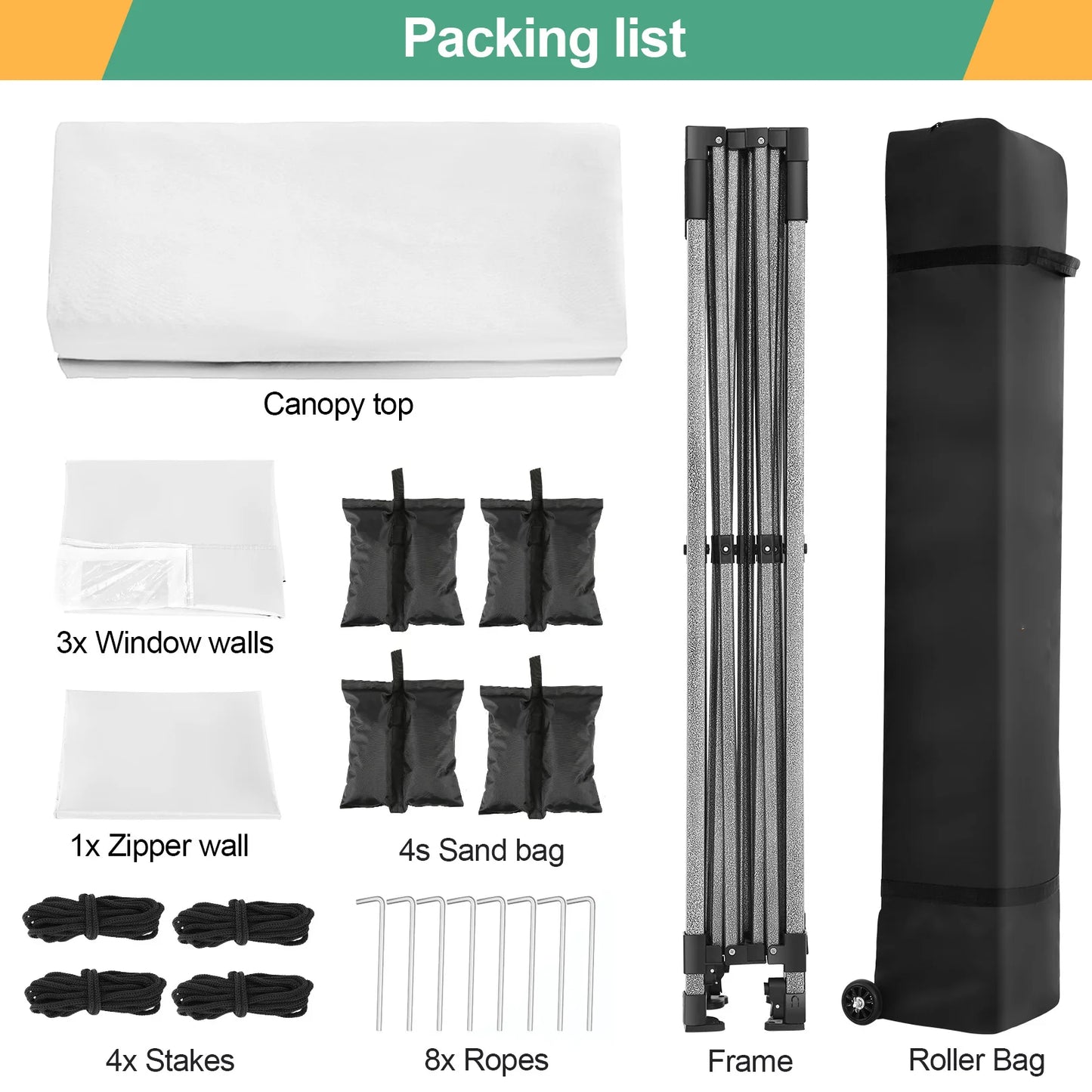 Tuinentent – Partytent – Pop-Up Luifeltent – Overkapping – Tent – Waterdicht Oxford Stof – Roestvrij Stalen Frame - 3x3m - Wit - QUORE