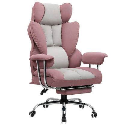 Gaming Stoel - Ergonomische Bureaustoel - Stoel - Bureaustoelen - met Voetsteun - Verstelbare Rugleuning - Vering en Dikke Zitting - Tot 150 kg - Stoffen Bekleding - Roze
