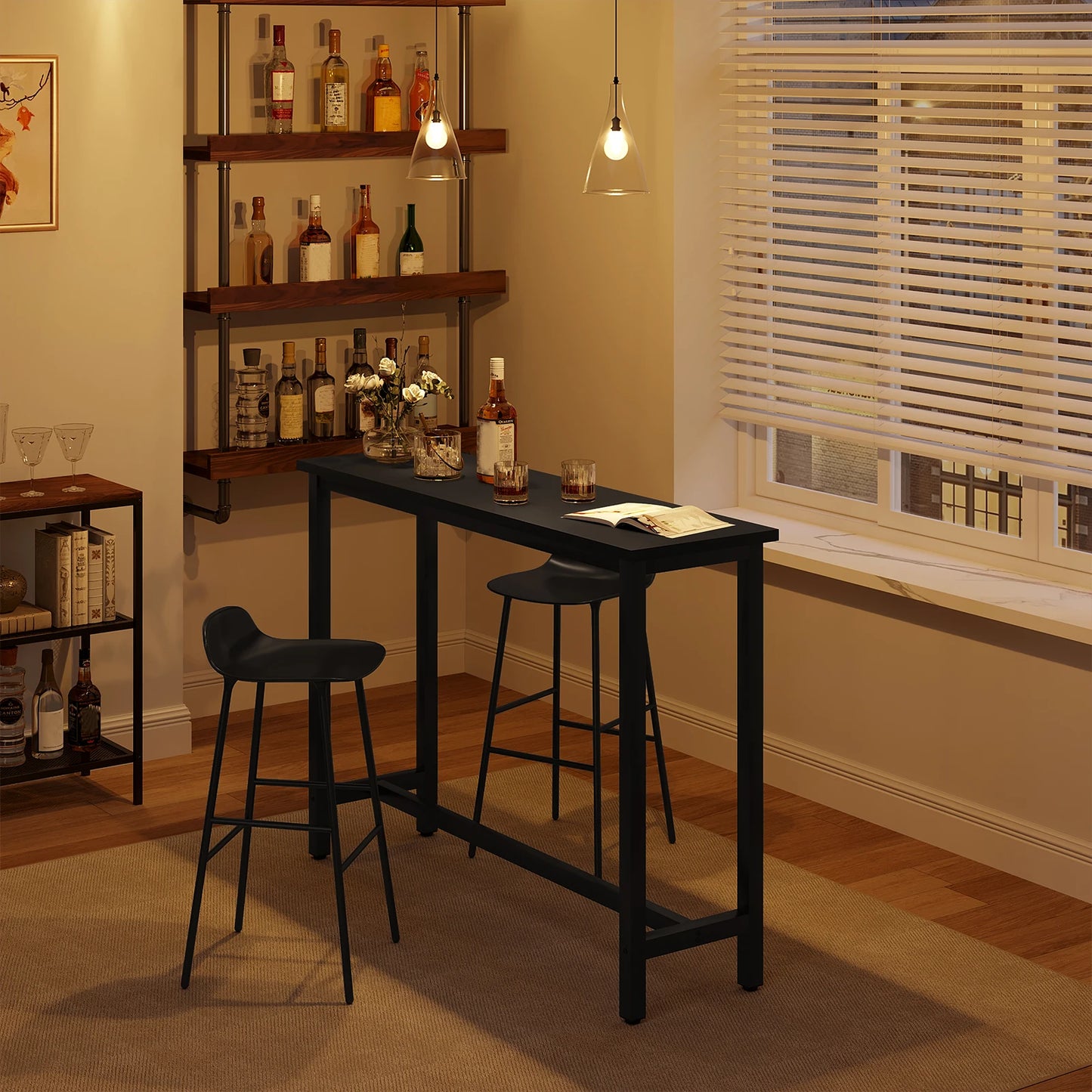 Bartafel - Tafel - Bistrotafel - 140x40x100cm - Met Voetsteun en Metalen Frame - Ontbijttafel - Eettafel - Koffietafel of Sidetable - Wit - QUORE