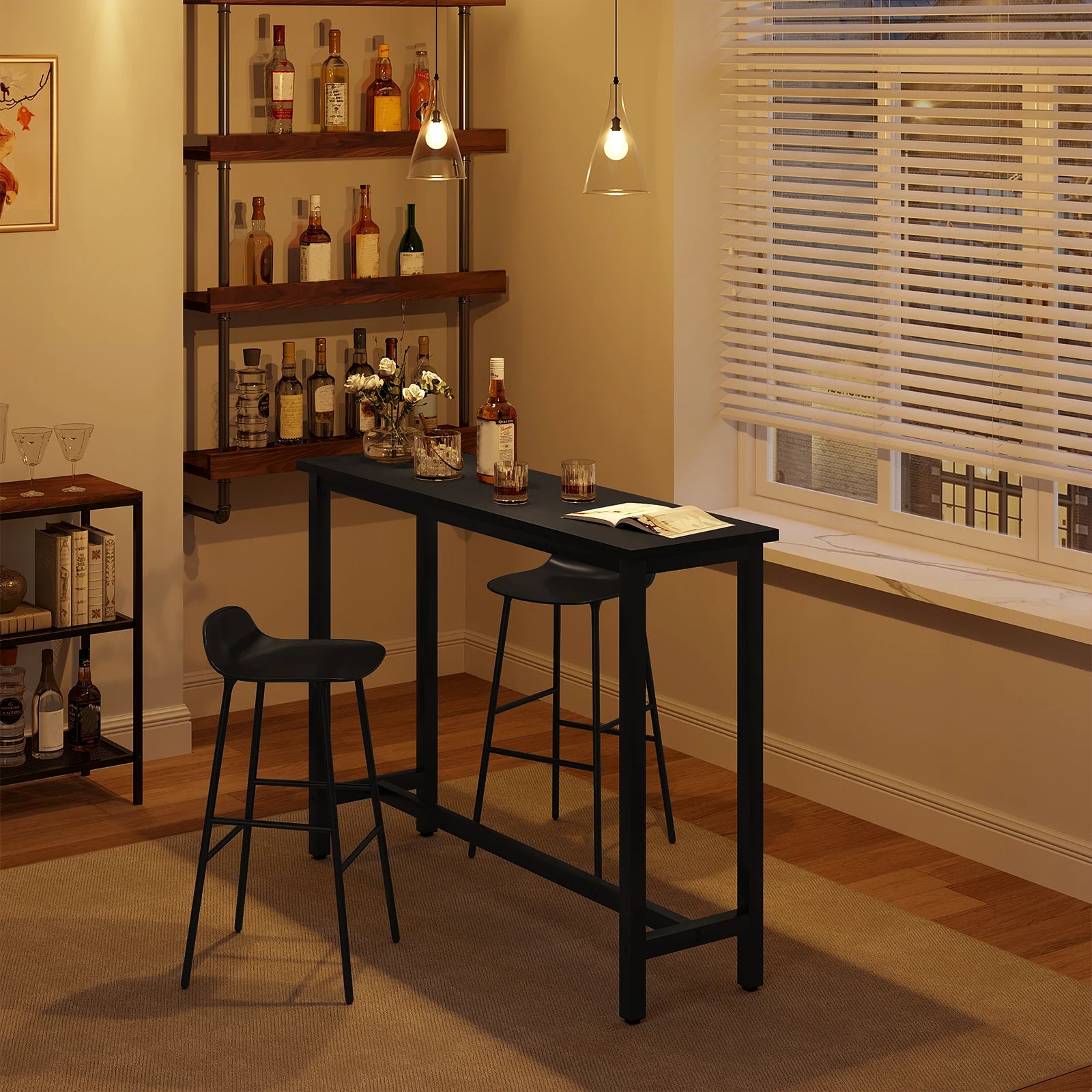 Bartafel - Tafel - Bistrotafel - 140x40x100cm - Met Voetsteun en Metalen Frame - Ontbijttafel - Eettafel - Koffietafel of Sidetable - Wit - QUORE