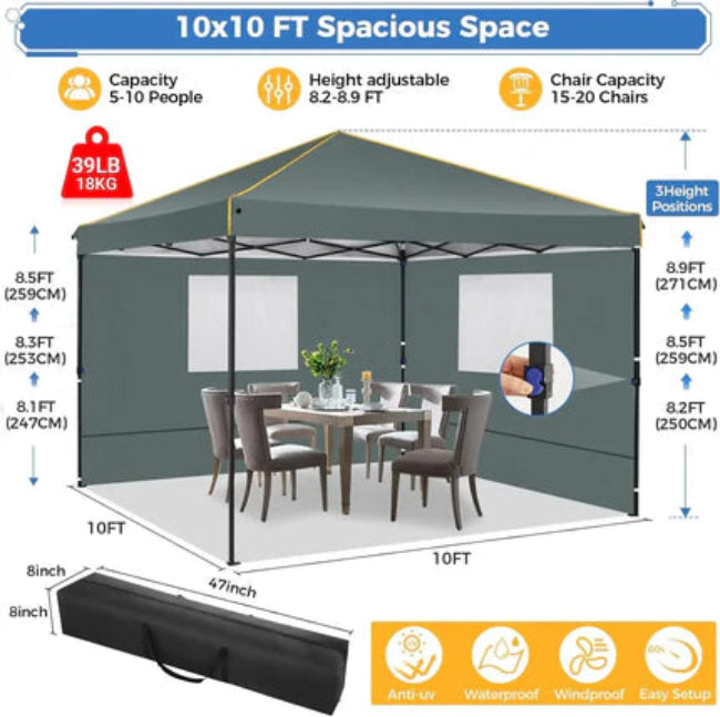 Tuinpaviljoen – Tuinkamer – Tuinoverkapping – Pop-Up Tent – 3x3 Meter – Waterdicht – UV-Bescherming - Grijs