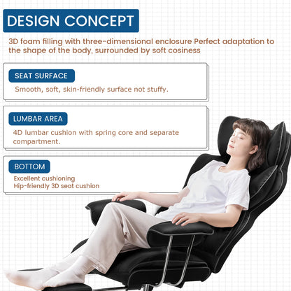 Gaming Stoel - Ergonomische Bureaustoel - Stoel - Bureaustoelen - met Voetsteun - Verstelbare Rugleuning - Vering en Dikke Zitting - Tot 150 kg - Stoffen Bekleding - Blauw