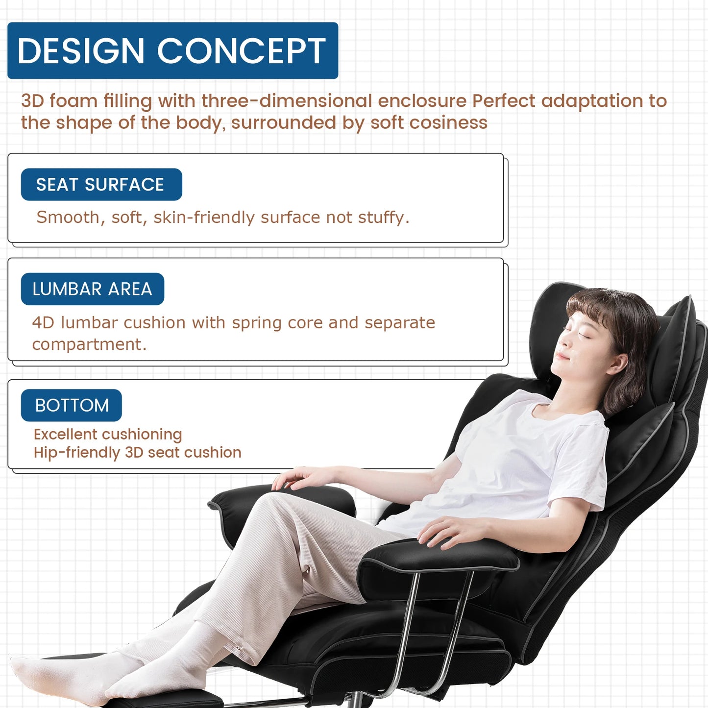 Gaming Stoel - Ergonomische Bureaustoel - Stoel - Bureaustoelen - met Voetsteun - Verstelbare Rugleuning - Vering en Dikke Zitting - Tot 150 kg - Stoffen Bekleding - Zwart