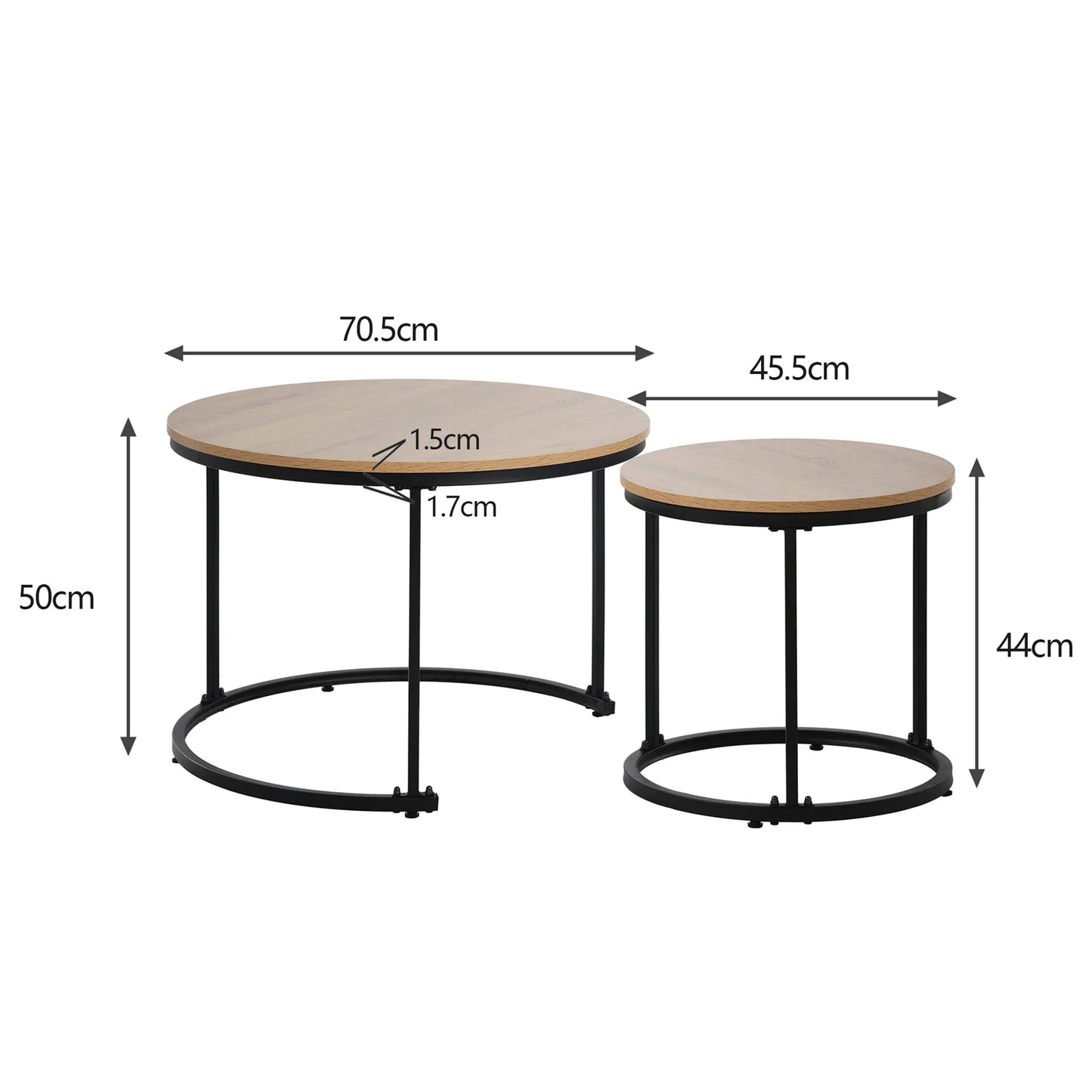 Salontafel - Bijzettafels – Bijzettafel Set – Ronde Tafels – Nestbare Tafels – Marmerlook Blad – Stevige Constructie – Compact Design