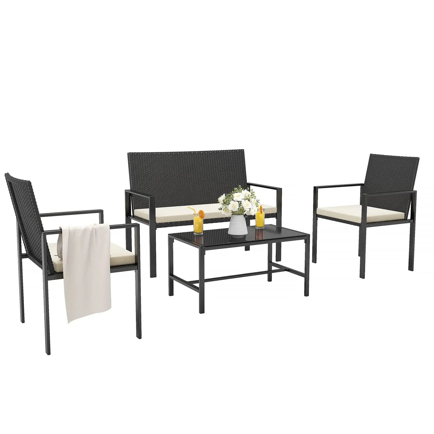 Loungeset – Tuinset – Balkonset – Loungeset Met Kussens – PE Rattan – Weerbestendig – Compact