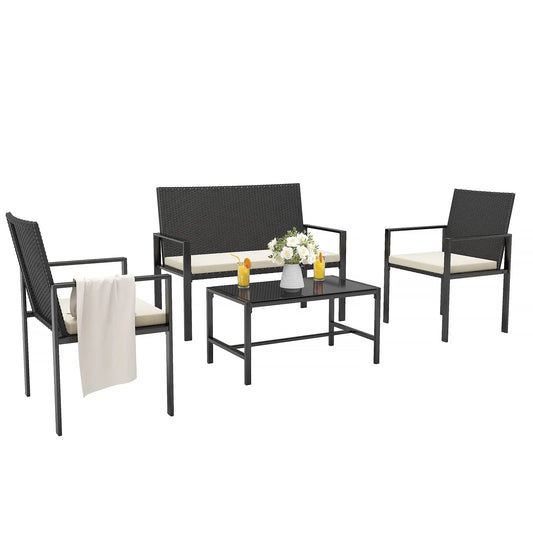 Loungeset – Tuinset – Balkonset – Loungeset Met Kussens – PE Rattan – Weerbestendig – Compact