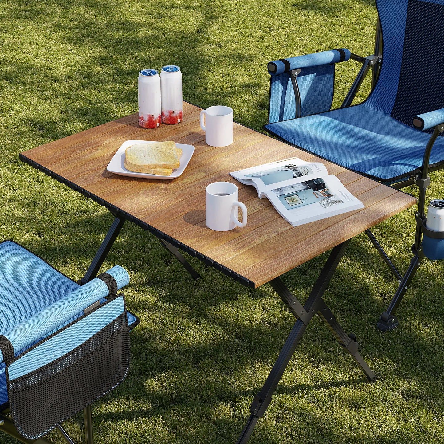 Campingtafel - Inklapbare Tafel - Klaptafel - Buiten Picknicktafel met Opbergtas - Opvouwbare - bbq Tafel - Verstelbare Hoogte - Lichtgewicht Tuin- en BBQ Tafel – Hout-look