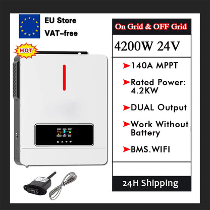Solar Omvormer – Zonne-omvormer – Omvormer 4200W – Off-Grid Omvormer – Pure Sinusgolf – MPPT 120A – Wifi Monitoring