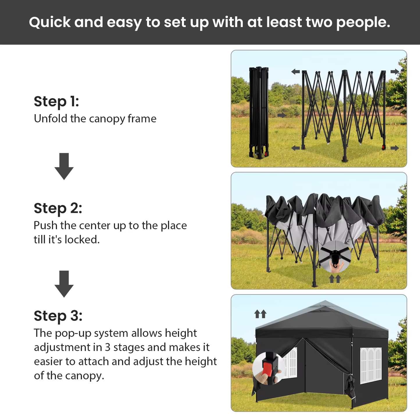 Paviljoen - Tuinpaviljoen - Partytent - Tuintent - Pop-up Kliksysteem - Stabiel - Vouwtent - Opvouwbaar - Waterdicht - Winterbestendig - 50+UV-Bescherming - voor Tuin - Buiten - Achtertuin - 210D Oxford - 3 x 3 m - Antraciet
