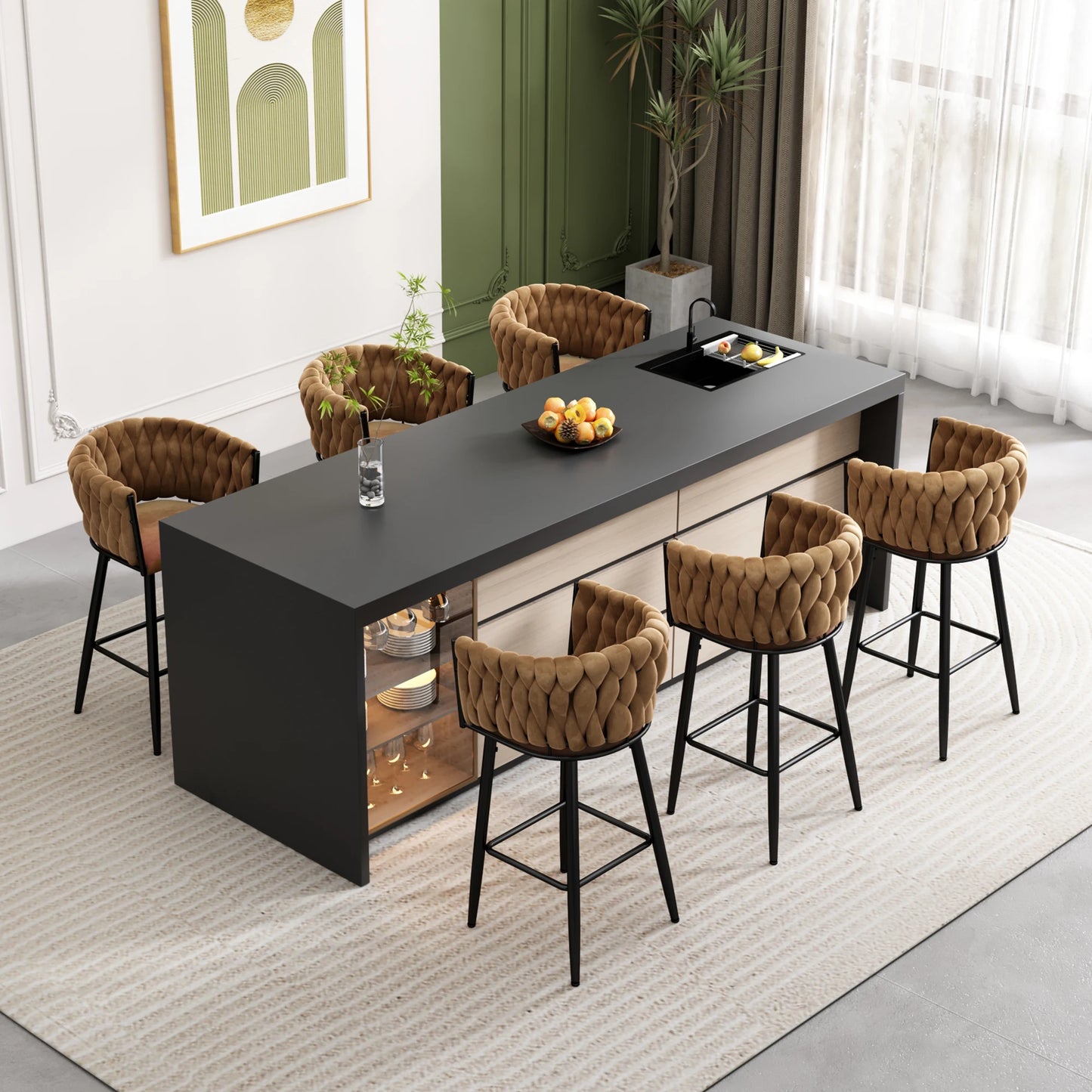 Eetkamerstoelen – Set van 6 - Velours Stoelen – Woonkamerstoelen – Velours Stoel – Metalen Poot – Draagvermogen 150 Kg – Warme Bruintint