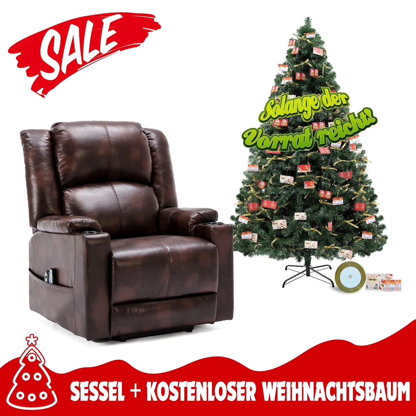 Relaxfauteuil – Relaxstoel – Loungefauteuil – Verstelbare Fauteuil – TV Fauteuil – Ergonomisch Hoogdicht Schuim – Kunstkerstboom Met Metalen Standaard