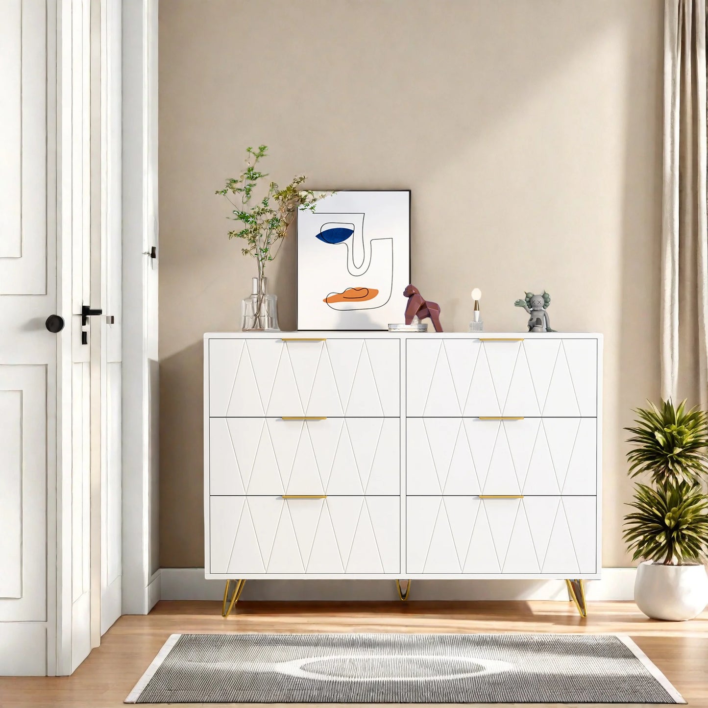 Ladekast 6 Lades – Kast Met Lades – Moderne Kasten – Stevige MDF Constructie – Stijlvolle Metalen Poten