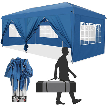 Vouwwagen – Pop-Up Tent – Opvouwbare Tent – Buiten Tent – Waterafstotend Oxford – 3x6 Meter – 6 Afneembare Zijwanden - Blauw