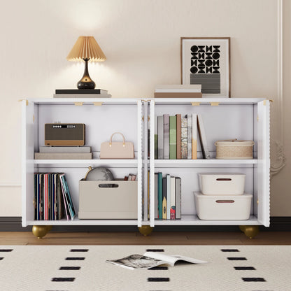 Opbergkastje – Opbergmeubel – Dressoir – Woonkamerkast – Halmeubel – Wit Met Gouden Handgrepen – 120x35x71,5 cm – Verstelbare Planken