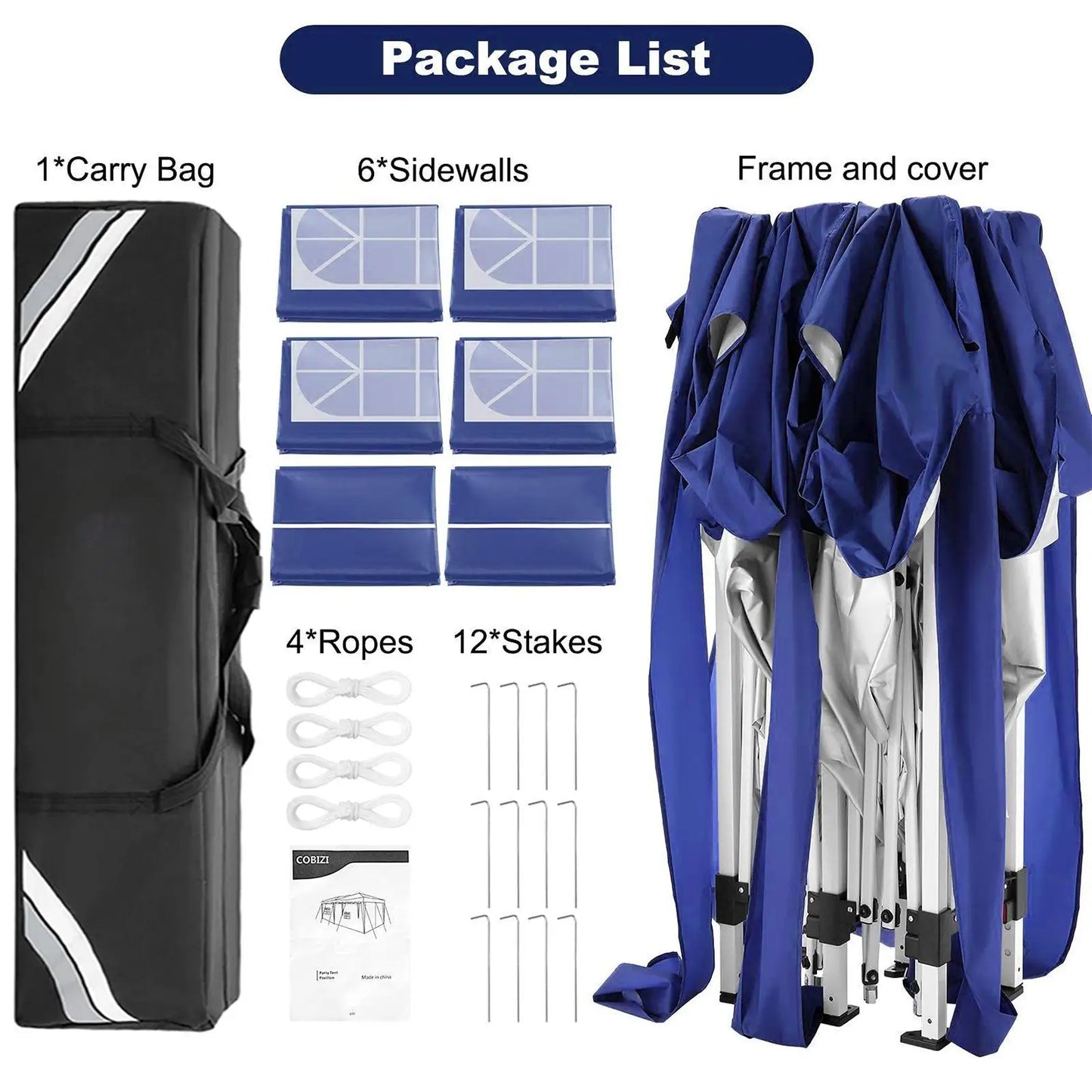 Partytent – Tent – Overkapping – Buitenluifel – 3x6 Meter – Waterdicht Oxford Doek – Verstelbaar Stalen Frame - Marineblauw