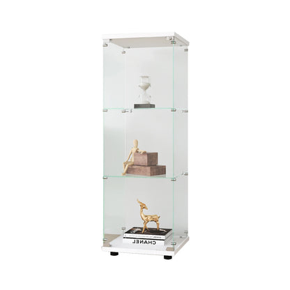 Rosahqnda Three-layer Glass Display Cabinet wardrobe with Doors and Locks, living room/office floor-to-ceiling glass shelf