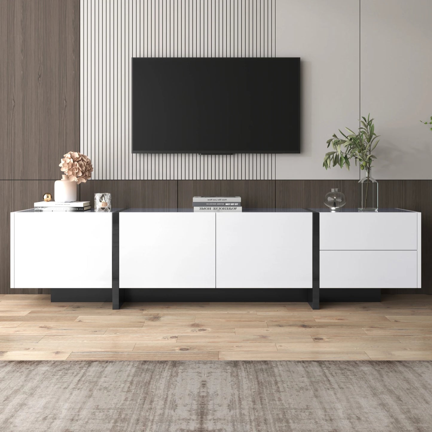 TV-Meubel – Tv-Meubel Met Opbergruimte – Tv-Kast – Woonkamermeubel – Hoogglans Wit – 190 Cm Breed – Max 50 Kg Draagkracht - 190 x 35 x 45cm - Wit