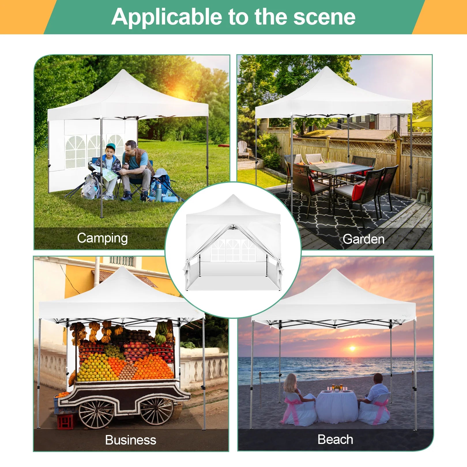 Tuinentent – Partytent – Pop-Up Luifeltent – Overkapping – Tent – Waterdicht Oxford Stof – Roestvrij Stalen Frame - 3x3m - Wit - QUORE