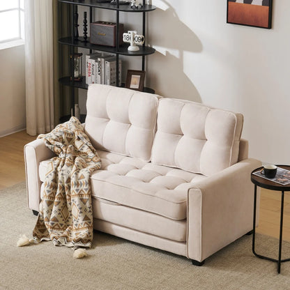 2-Persoons Slaapbank – Slaapbankbed – Bedbank – Loungebank – Compact Formaat – Inclusief Opbergvakken – Houten Frame - 151x75x86 cm - Beige
