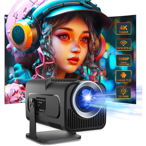 One Zisa - HY300 Mini - Beamer - Projector Beamer - Mini Meamer - 1920x1080dpi - Automatische focus - met WiFi - Android 11 - Zwart
