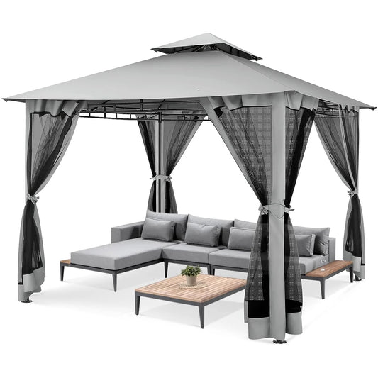 Tuinpaviljoen – Overkapping – Tuinkamer – Buitenverblijf – Zonwering – Stevig Stalen Frame – Waterafstotend Polyester Doek - Grijs