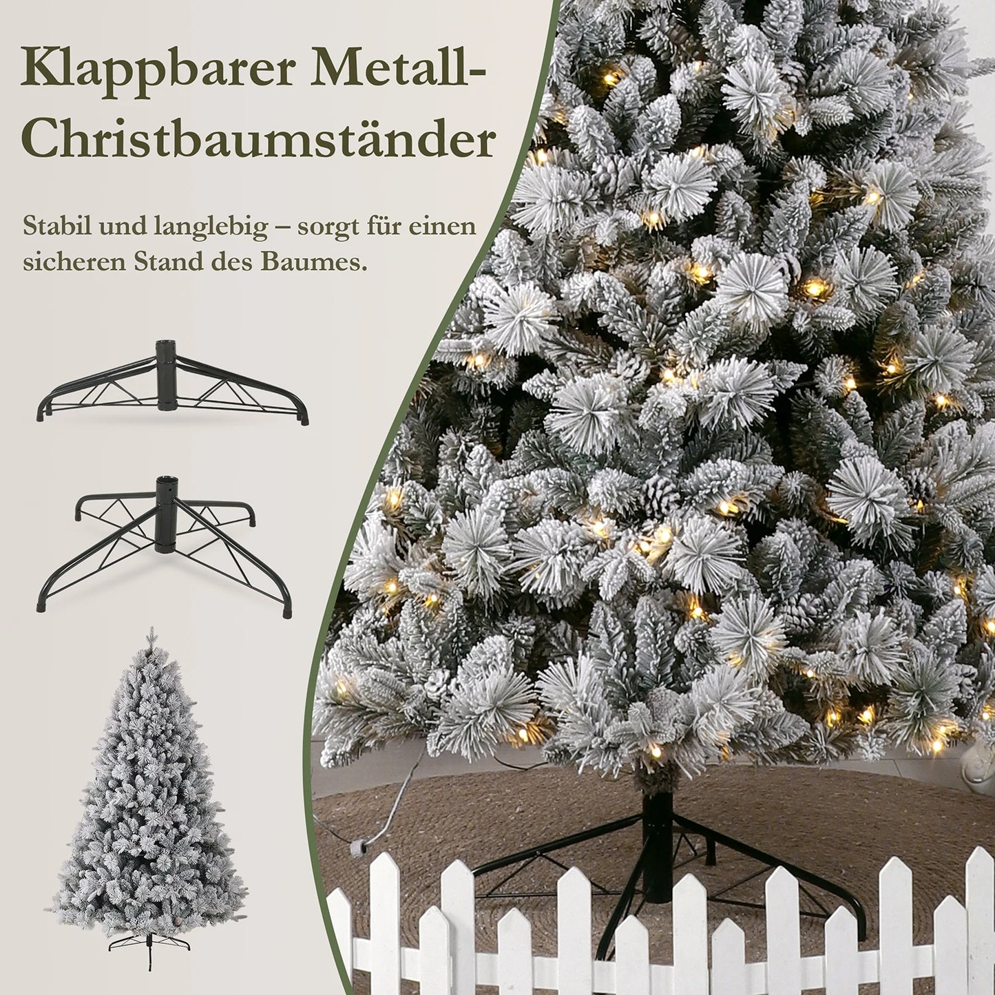 Witte Kunstkerstboom – Kunstkerstboom Met Sneeuweffect – LED Kerstboom – Feestelijke Boom – Decoratieve Kerstboom – 210 cm Met 350 Warmwitte LED’s – Stevige Metalen Voet - QUORE
