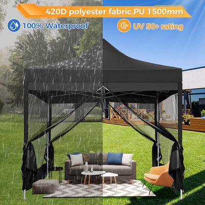 Partytent – Tuinkamer – Vouwtent – Schaduwtent – Markttent – Waterdicht – UV-Bescherming - Zwart - QUORE